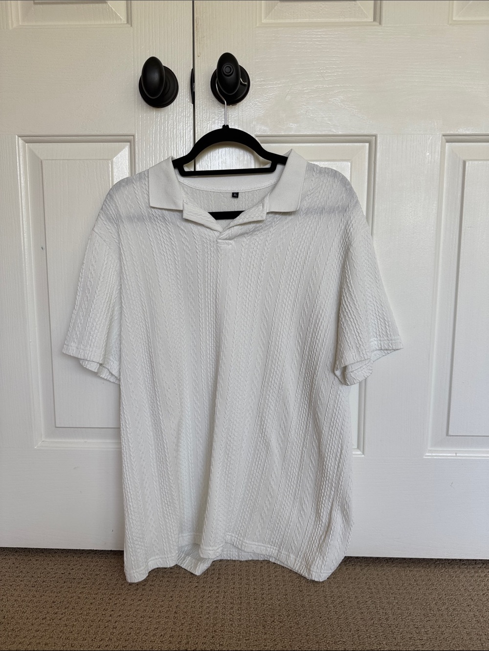 Men's White Textured Polo Shirt - Classic Short Sleeve
